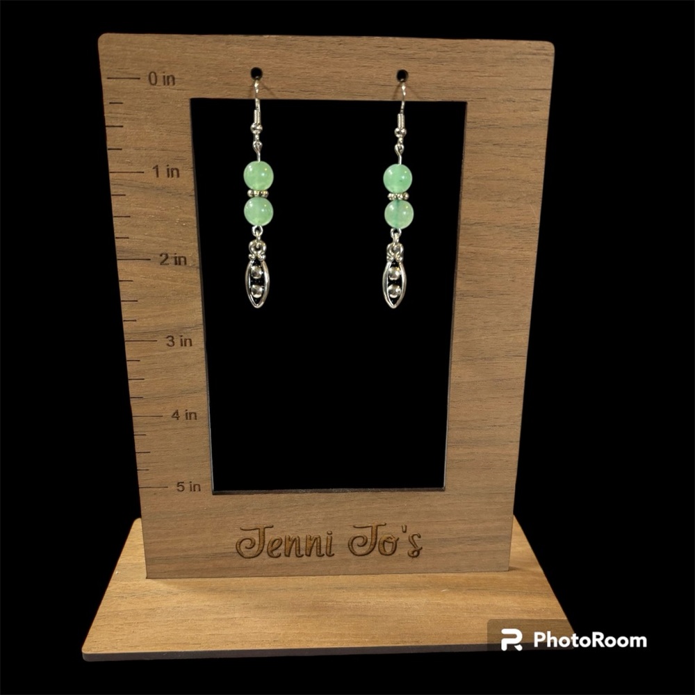 2 Peas in a Pod Green Aventurine and Silver Dangle Earrings